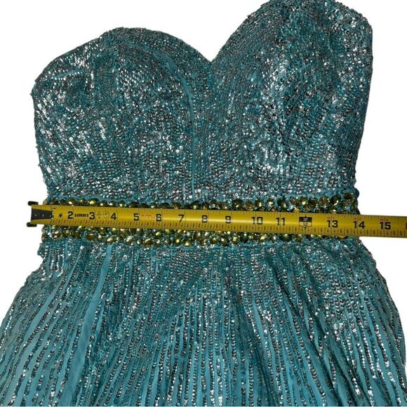Sherri Hill 100% Silk Light Blue Gown with Sequins Strapless Prom Dress Size 8 - Picture 13 of 15